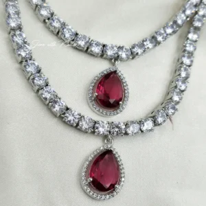Alternative view of Ruby Radiance Double Layer Necklace Set