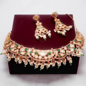 Alternative view of Statement Premium Choker Necklace with Polkis, Green