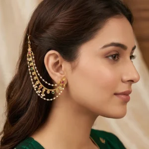 Traditional Kundan Pearl Ear Chain