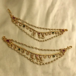 Traditional Kundan Pearl Ear Chain Online
