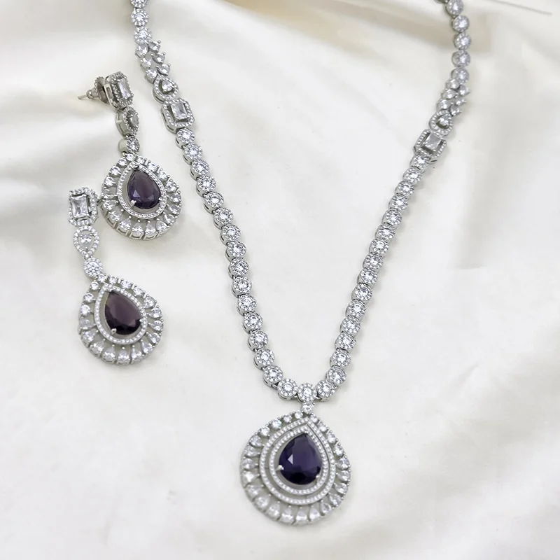 Amethyst Teardrop Crystal Necklace Set - Image 2