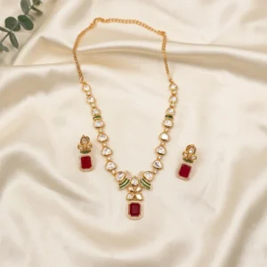 Alternative view of Emerald Ruby Kundan Pendant Necklace Set