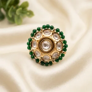 Buy Royal Green Kundan Floral Ring