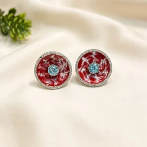 Pia Silver Plated Designer Studs, Red