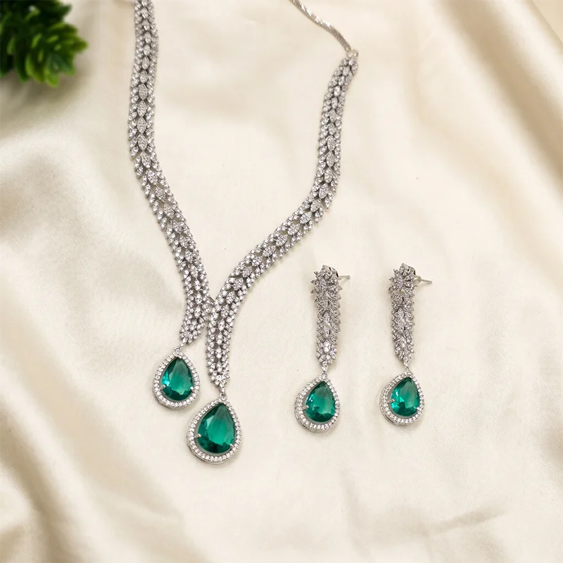 Buy Teardrop American Diamond Necklace Set
