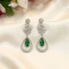 Long Drop CZ & Stone Earrings, Green
