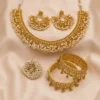 Chandrika Pearl Choker Set and Gold Kundan Kada Bangles with Adjustable Pearl Ring