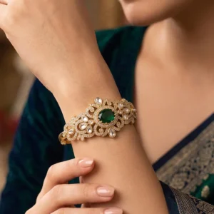 Emerald Kundan Openable Bangle