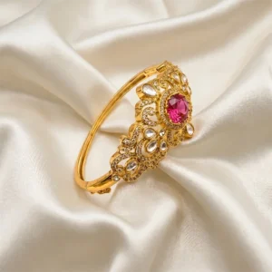 Alternative view of Kundan Openable Bangle, Pink