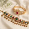 Multicolor Kundan Polki Choker Necklace with Kundan Bangle