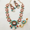 Polki & Semi Precious Stone Necklace Set With Dual Ring
