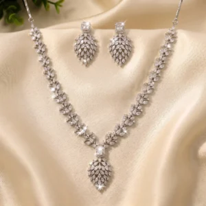 Royal Leaf Diamond-Look Pendant Necklace Set