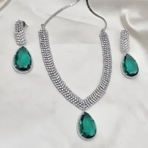 Alternative view of Emerald Teardrop Crystal Necklace Set