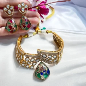 Alternative view of Jazz Stylish Indian Choker, Green