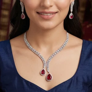 Teardrop American Diamond Necklace Set
