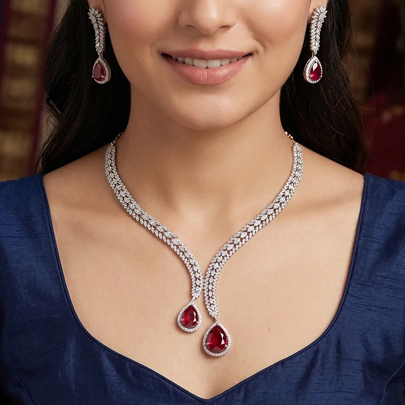 Teardrop American Diamond Necklace Set
