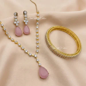Teardrop CZ Necklace with Matching Bangles Pair