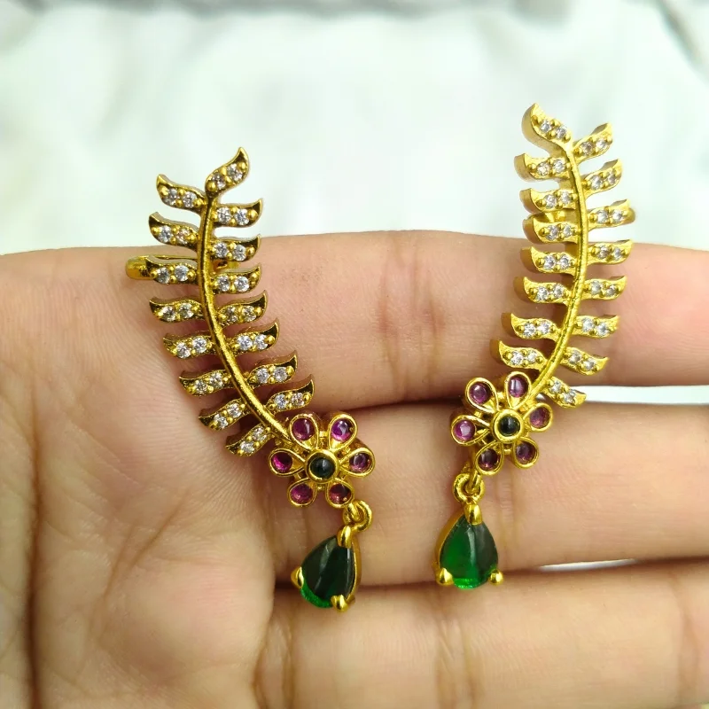 Emerald Bloom Leaf Drop Earrings - Image 3