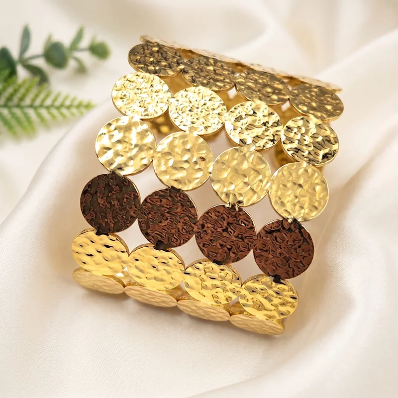 Buy Hammered Disc Gold Cuff