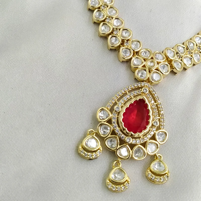 Ruby Radiance Kundan Statement Necklace Set - Image 3