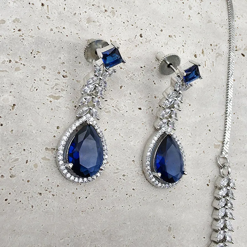 Royal Sapphire CZ Drop Necklace Set - Image 3