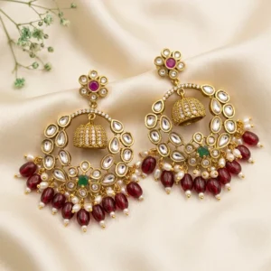 Drop Kundan Chandbali Earrings
