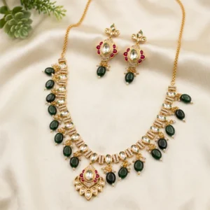 Alternative view of Emerald Royale Polki Kundan Necklace Set