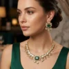 Emerald Polki Pearl Necklace Set