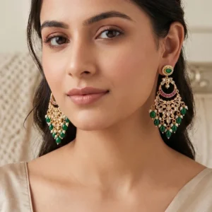 Emerald Stone Drop Chandbali Earrings