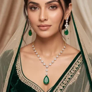 Emerald Teardrop CZ Necklace Set