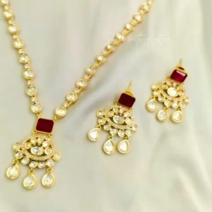 Alternative view of Ruby Glow Kundan Pendant Necklace Set