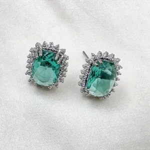 Emerald Halo Crystal Necklace & Stud Earrings Set - Image 5