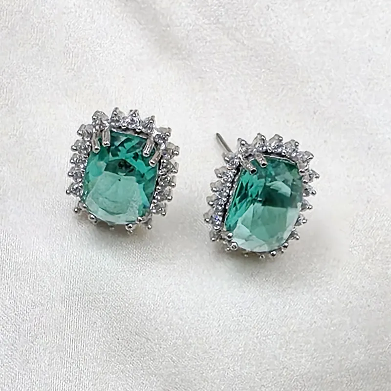 Emerald Halo Crystal Necklace & Stud Earrings Set - Image 5