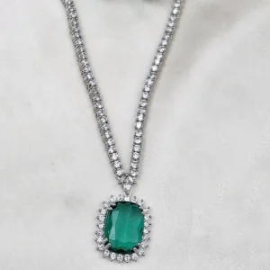Emerald Halo Crystal Necklace & Stud Earrings Set - Image 4