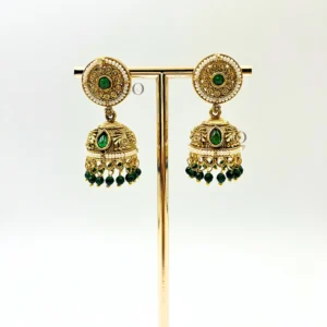 Regal Emerald Beads Long Necklace & Jhumka Set - Image 3