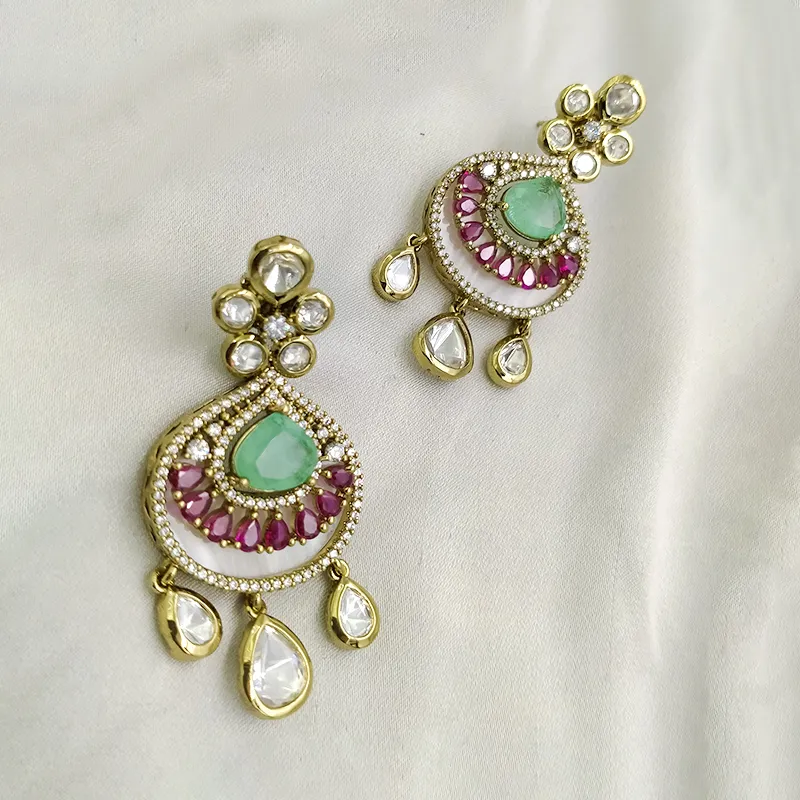 Mint & Pink Kundan Statement Necklace with MOP - Image 5