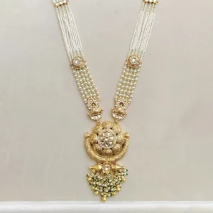 Alternative view of Layered Pearl Long Necklace with Gold Accents