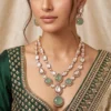 Mint Kundan Teardrop Necklace Set with Earrings