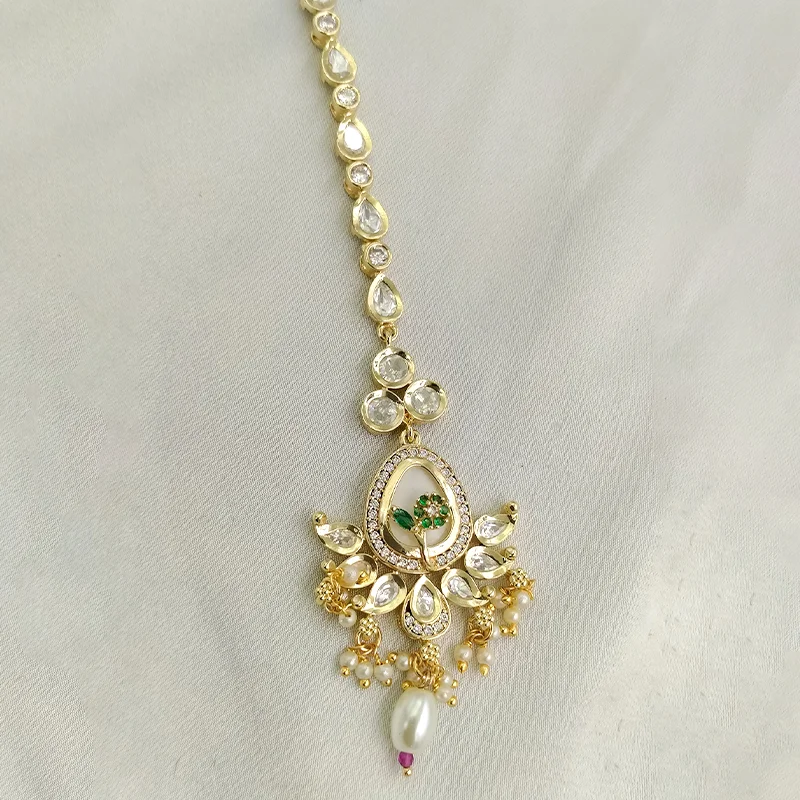 Pearl Bloom Kundan Maang Tikka - Image 2