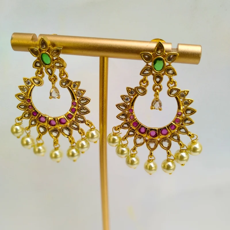 Royal Pearl Kundan Chandbali Earrings - Image 3