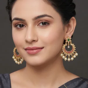 Alternative view of Royal Pearl Kundan Chandbali Earrings