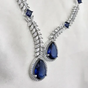 Royal Sapphire CZ Drop Necklace Set - Image 4