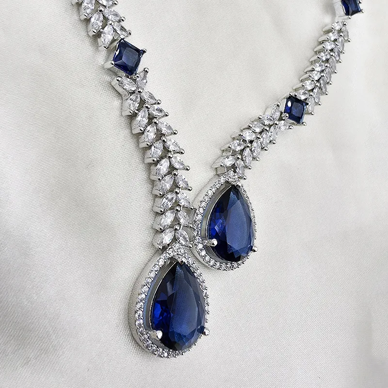 Royal Sapphire CZ Drop Necklace Set - Image 4