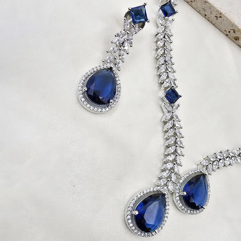 Sapphire CZ Drop Necklace Set