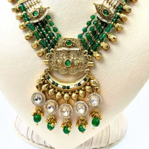 Alternative view of Regal Emerald Beads Long Necklace & Jhumka Set