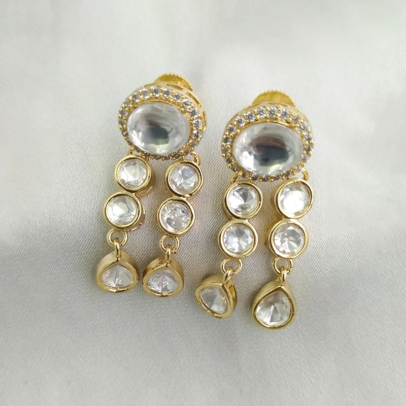 White Radiance Kundan Drop Necklace Set - Image 3