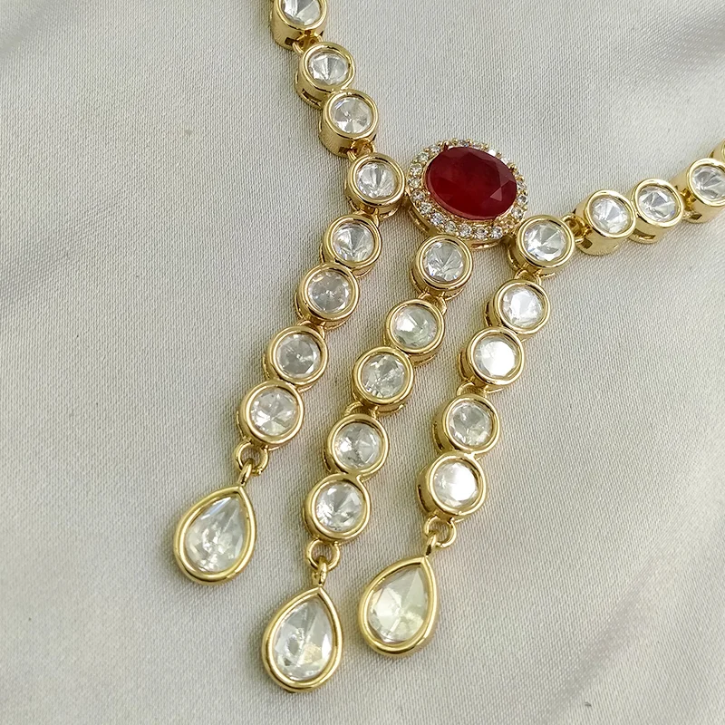 Ruby Radiance Kundan Drop Necklace Set - Image 3