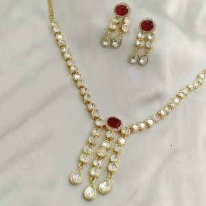 Alternative view of Ruby Radiance Kundan Drop Necklace Set