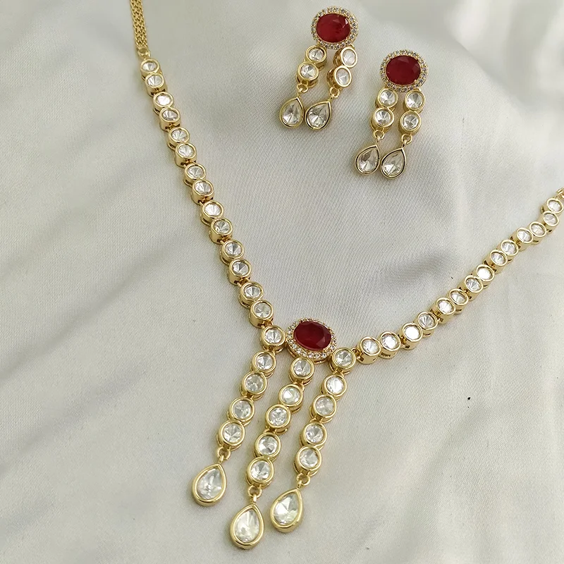 Ruby Radiance Kundan Drop Necklace Set - Image 2