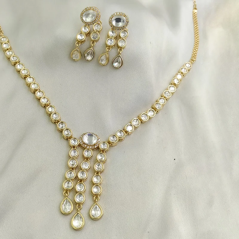 White Radiance Kundan Drop Necklace Set - Image 2